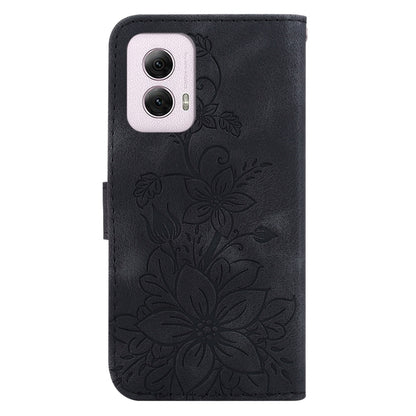 For Motorola Moto G Power 5G 2024 Lily Embossed Leather Phone Case(Black) - Motorola Cases by buy2fix | Online Shopping UK | buy2fix