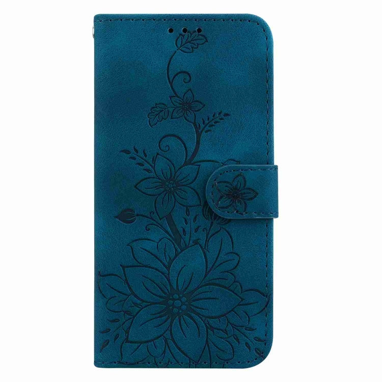 For Motorola Edge 2024 Lily Embossed Leather Phone Case(Dark Blue) - Motorola Cases by buy2fix | Online Shopping UK | buy2fix