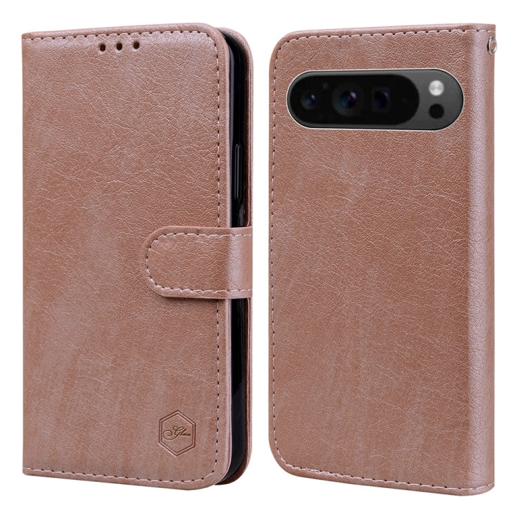 For Google Pixel 9 Pro Skin Feeling Oil Leather Texture PU + TPU Phone Case(Champagne) - Google Cases by buy2fix | Online Shopping UK | buy2fix