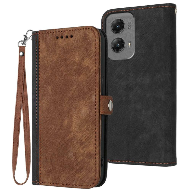 For Motorola Moto G Stylus 5G 2024 Side Buckle Double Fold Hand Strap Leather Phone Case(Brown) - Motorola Cases by buy2fix | Online Shopping UK | buy2fix