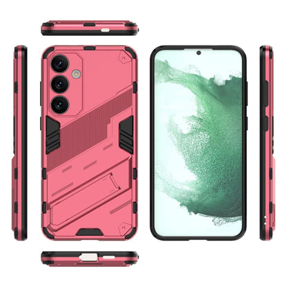 For Samsung Galaxy S24+ 5G Punk Armor 2 in 1 PC + TPU Shockproof Phone Case with Invisible Holder(Light Red) - Galaxy S24+ 5G Cases by buy2fix | Online Shopping UK | buy2fix