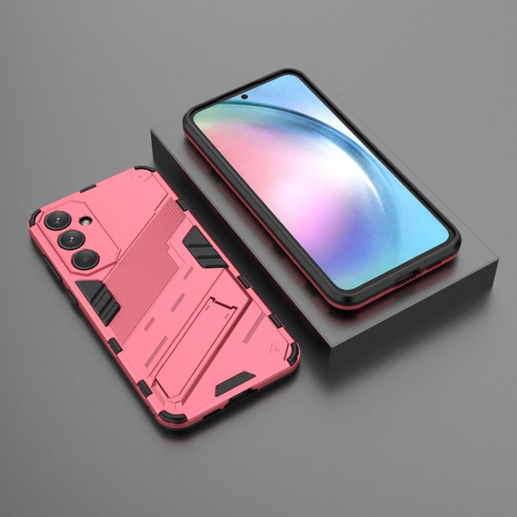 For Samsung Galaxy A55 5G Punk Armor 2 in 1 PC + TPU Shockproof Phone Case with Invisible Holder(Light Red) - Galaxy Phone Cases by buy2fix | Online Shopping UK | buy2fix