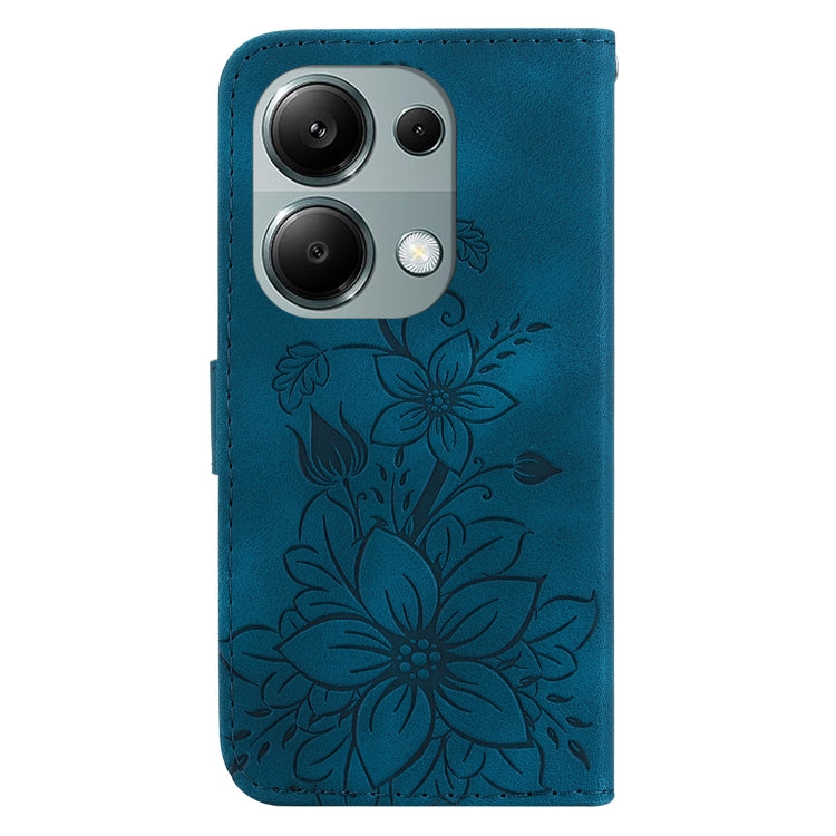 For Xiaomi Redmi Note 13 Pro 4G Lily Embossed Leather Phone Case(Dark Blue) - Note 13 Pro Cases by buy2fix | Online Shopping UK | buy2fix