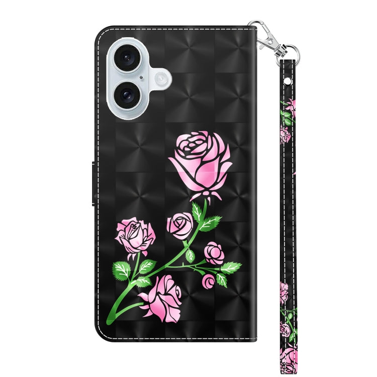 For iPhone 16 Plus 3D Painted Leather Phone Case(Rose) - iPhone 16 Plus Cases by buy2fix | Online Shopping UK | buy2fix