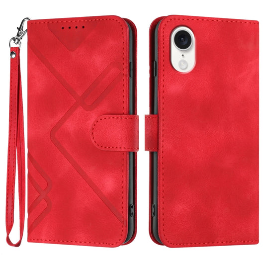 For iPhone SE 2024 Line Pattern Skin Feel Leather Phone Case(Red) - More iPhone Cases by buy2fix | Online Shopping UK | buy2fix