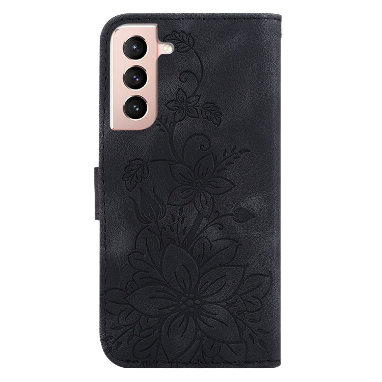 For Samsung Galaxy S21 5G Lily Embossed Leather Phone Case(Black) - Galaxy S21 5G Cases by buy2fix | Online Shopping UK | buy2fix