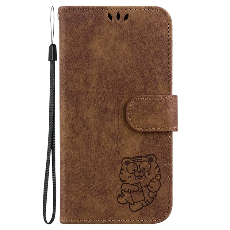 For Motorola Edge 2024 Little Tiger Embossed Leather Phone Case(Brown) - Motorola Cases by buy2fix | Online Shopping UK | buy2fix