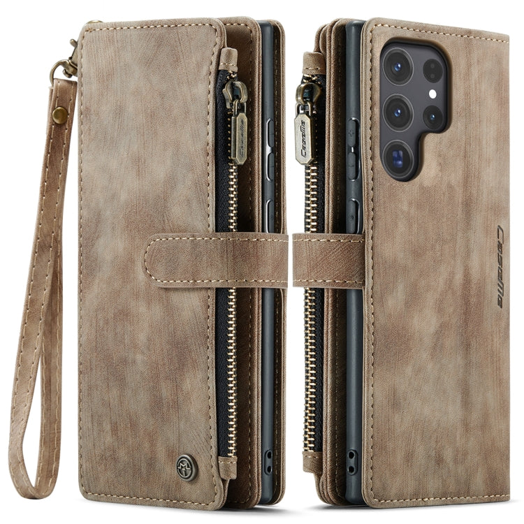 For Samsung Galaxy S24 Ultra 5G CaseMe C30 Card Slots Zipper Wallet Leather Phone Case(Brown) - Galaxy S24 Ultra 5G Cases by CaseMe | Online Shopping UK | buy2fix