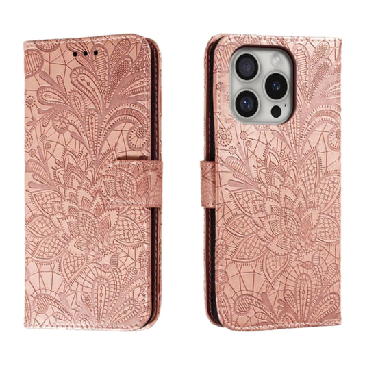 For iPhone 16 Pro Lace Flower Embossing Flip Leather Phone Case(Rose Gold) - iPhone 16 Pro Cases by buy2fix | Online Shopping UK | buy2fix