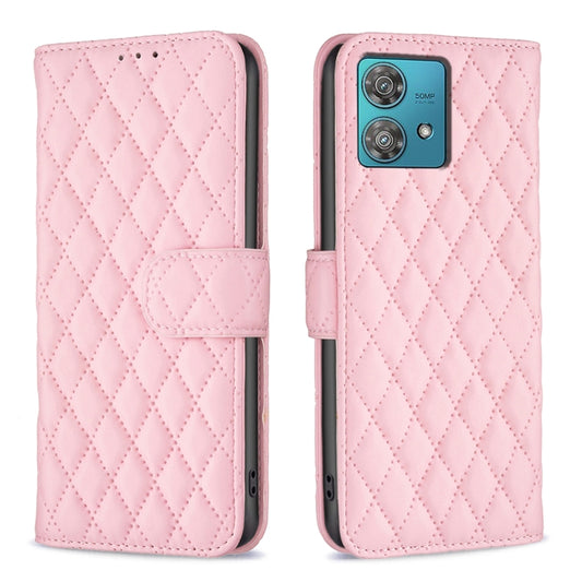 For Motorola Edge 40 Neo Diamond Lattice Wallet Flip Leather Phone Case(Pink) - Motorola Cases by buy2fix | Online Shopping UK | buy2fix