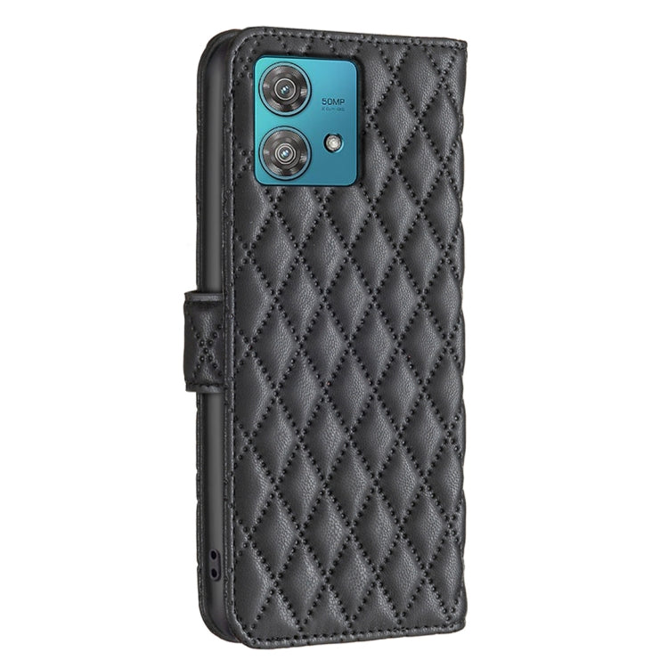 For Motorola Edge 40 Neo Diamond Lattice Wallet Flip Leather Phone Case(Black) - Motorola Cases by buy2fix | Online Shopping UK | buy2fix