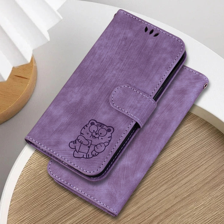 For Google Pixel 9 Little Tiger Embossed Leather Phone Case(Purple) - Google Cases by buy2fix | Online Shopping UK | buy2fix