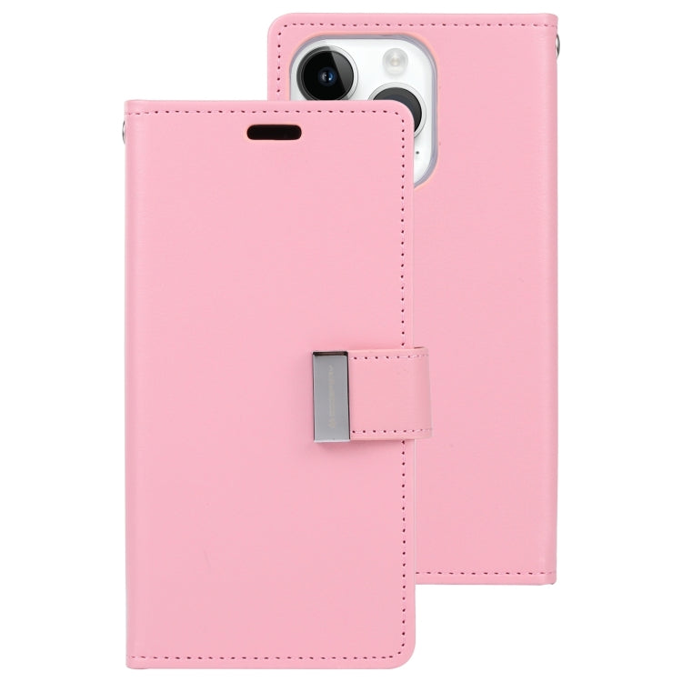 For iPhone 15 Pro Max GOOSPERY RICH DIARY Crazy Horse Texture Leather Phone Case(Pink) - iPhone 15 Pro Max Cases by GOOSPERY | Online Shopping UK | buy2fix