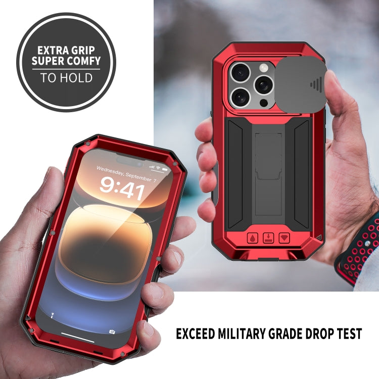 For iPhone 16 Pro R-JUST Sliding Camera IP54 Life Waterproof Holder Phone Case(Red) - iPhone 16 Pro Cases by R-JUST | Online Shopping UK | buy2fix