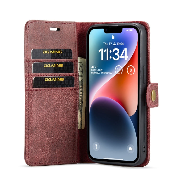 For iPhone 15 DG.MING Crazy Horse Texture Detachable Magnetic Leather Phone Case(Red) - iPhone 15 Cases by DG.MING | Online Shopping UK | buy2fix