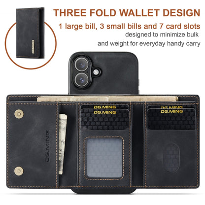 For iPhone 16 DG.MING M1 Series 3-Fold Multi Card Wallet Leather Phone Case(Black) - iPhone 16 Cases by DG.MING | Online Shopping UK | buy2fix