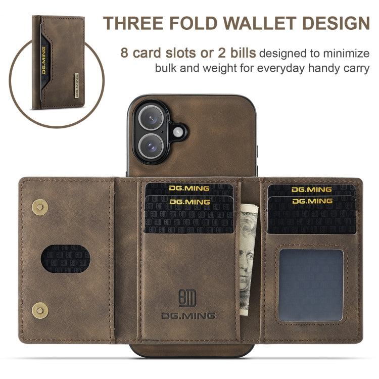 For iPhone 16 Plus DG.MING M2 Series 3-Fold Card Bag Wallet Leather Phone Case(Coffee) - iPhone 16 Plus Cases by DG.MING | Online Shopping UK | buy2fix