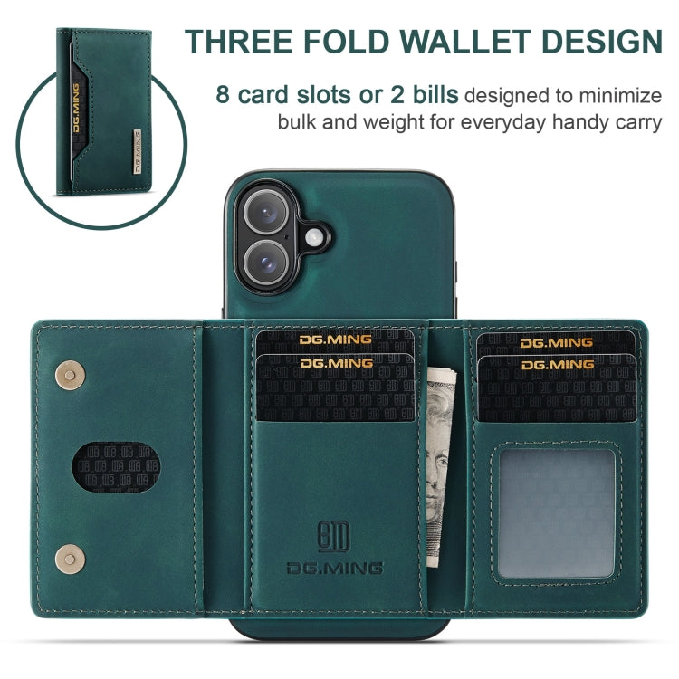 For iPhone 16 Plus DG.MING M2 Series 3-Fold Card Bag Wallet Leather Phone Case(Green) - iPhone 16 Plus Cases by DG.MING | Online Shopping UK | buy2fix