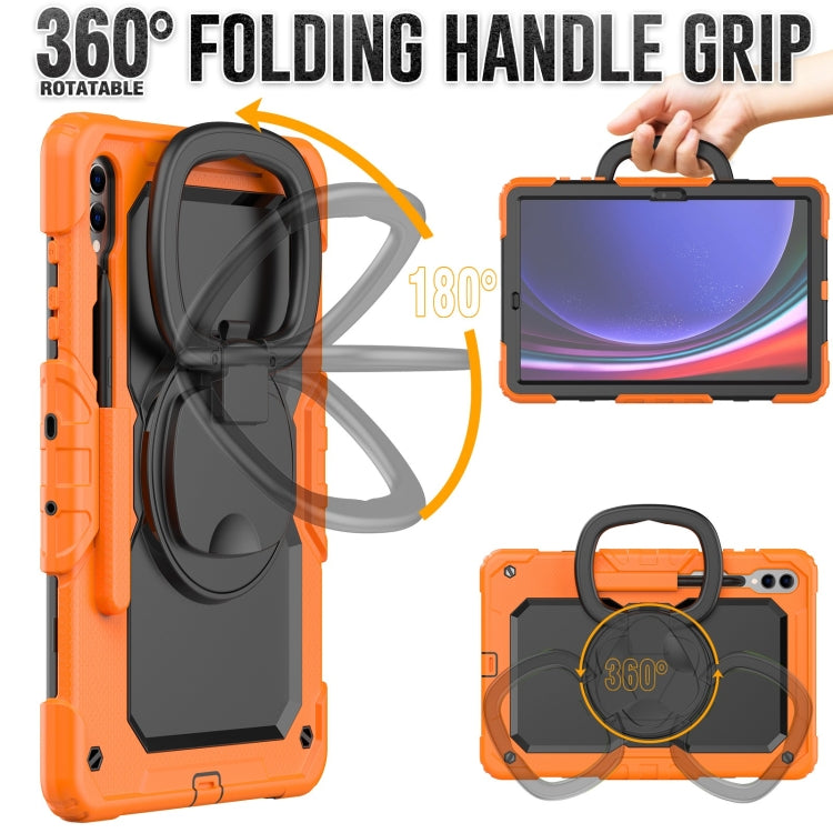 For Samsung Galaxy Tab S9+ D Type Silicone Hybrid PC Tablet Case with Handle Holder(Orange) - Galaxy Tab S9+ Cases by buy2fix | Online Shopping UK | buy2fix