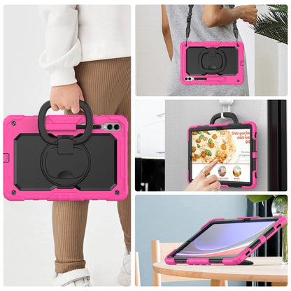 For Samsung Galaxy Tab S9+ D Type Silicone Hybrid PC Tablet Case with Handle Holder(Rose Red) - Galaxy Tab S9+ Cases by buy2fix | Online Shopping UK | buy2fix