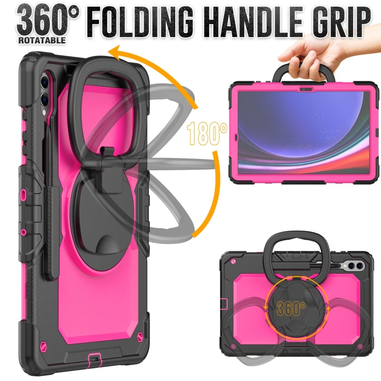 For Samsung Galaxy Tab S9+ D Type Silicone Hybrid PC Tablet Case with Handle Holder(Rose Red PC) - Galaxy Tab S9+ Cases by buy2fix | Online Shopping UK | buy2fix