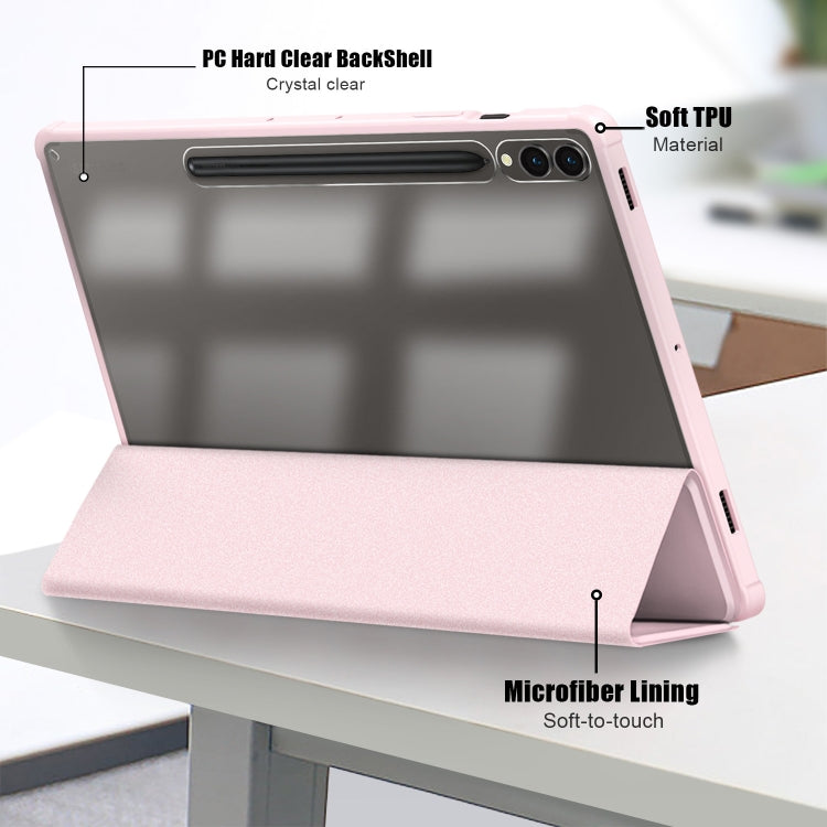 For Samsung Galaxy Tab S9+ Acrylic 3-folding Smart Leather Tablet Case(Pink) - Galaxy Tab S9+ Cases by buy2fix | Online Shopping UK | buy2fix