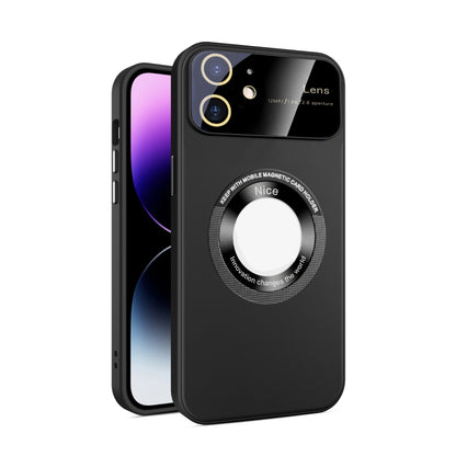 For iPhone 11 Large Glass Window Magnetic Magsafe Phone Case with Lens Film(Black) - iPhone 11 Cases by buy2fix | Online Shopping UK | buy2fix