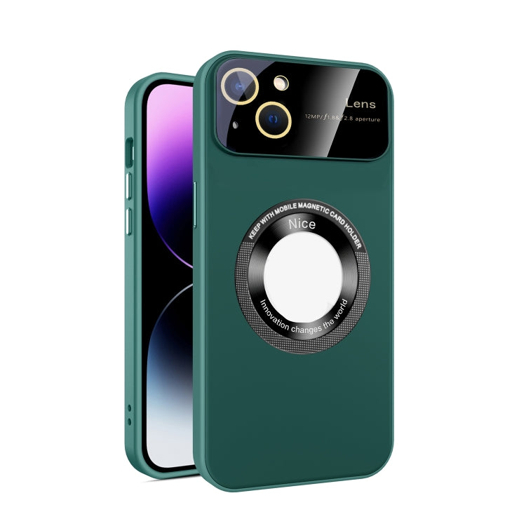 For iPhone 13 Large Glass Window Magnetic Magsafe Phone Case with Lens Film(Green) - iPhone 13 Cases by buy2fix | Online Shopping UK | buy2fix