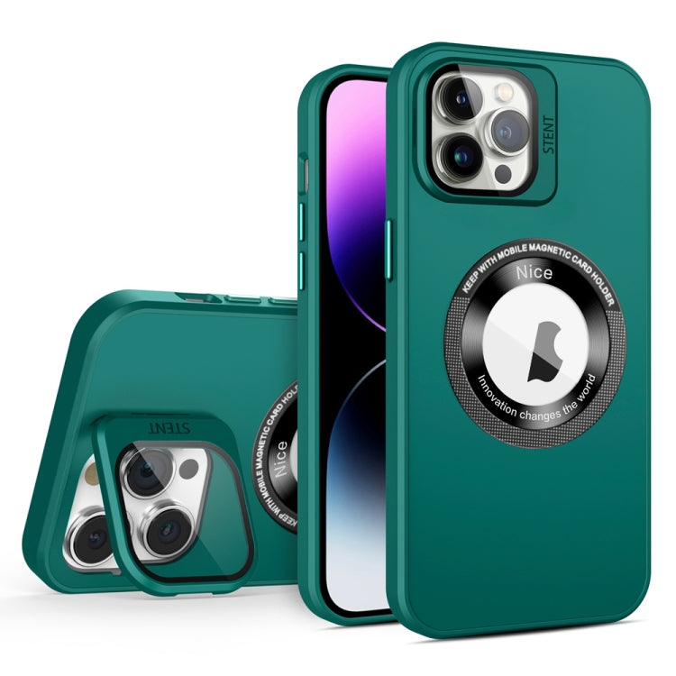 For iPhone 11 Pro Max Skin Feel Magnifier MagSafe Lens Holder Phone Case(Dark Green) - iPhone 11 Pro Max Cases by buy2fix | Online Shopping UK | buy2fix