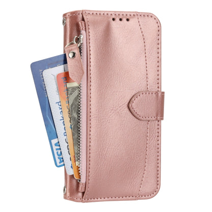 For iPhone 16 Oil Skin Zipper Wallet Leather Phone Case(Rose Gold) - iPhone 16 Cases by buy2fix | Online Shopping UK | buy2fix