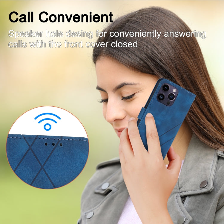 For iPhone 16 Pro Embossed Line Leather Phone Case with Lanyard(Blue) - iPhone 16 Pro Cases by buy2fix | Online Shopping UK | buy2fix