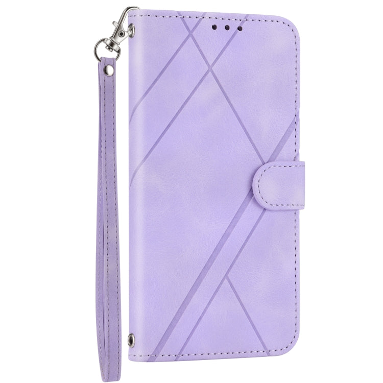 For iPhone 16 Embossed Line Leather Phone Case with Lanyard(Purple) - iPhone 16 Cases by buy2fix | Online Shopping UK | buy2fix