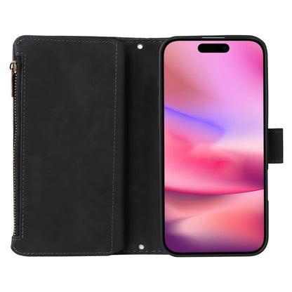 For iPhone 16 Crossbody Multi-card Slot Wallet Zipper Leather Phone Case(Black) - iPhone 16 Cases by buy2fix | Online Shopping UK | buy2fix