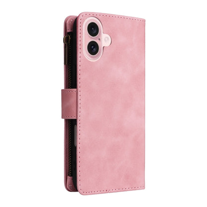 For iPhone 16 Crossbody Multi-card Slot Wallet Zipper Leather Phone Case(Pink) - iPhone 16 Cases by buy2fix | Online Shopping UK | buy2fix