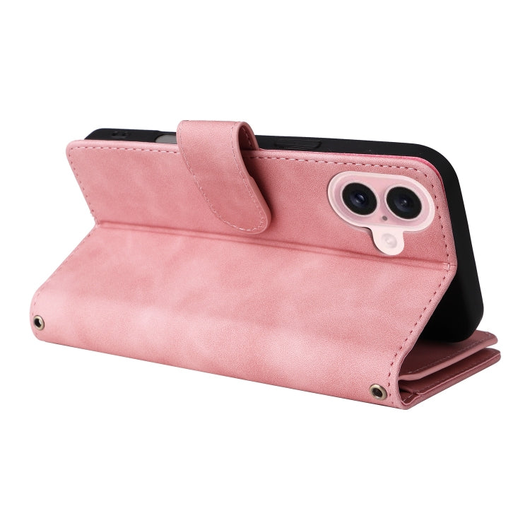 For iPhone 16 Crossbody Multi-card Slot Wallet Zipper Leather Phone Case(Pink) - iPhone 16 Cases by buy2fix | Online Shopping UK | buy2fix