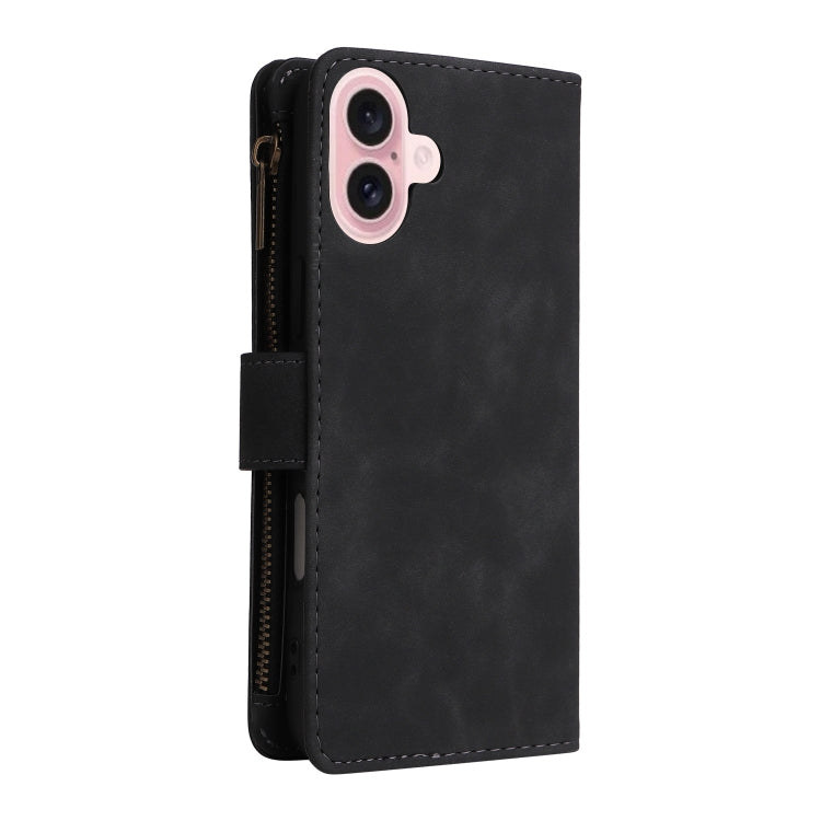 For iPhone 16 Plus Crossbody Multi-card Slot Wallet Zipper Leather Phone Case(Black) - iPhone 16 Plus Cases by buy2fix | Online Shopping UK | buy2fix