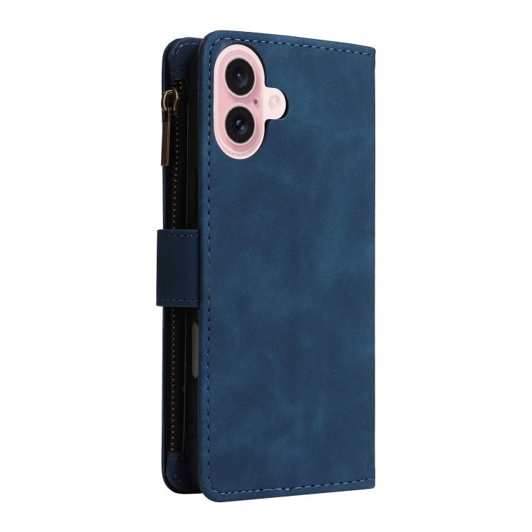 For iPhone 16 Plus Crossbody Multi-card Slot Wallet Zipper Leather Phone Case(Dark Blue) - iPhone 16 Plus Cases by buy2fix | Online Shopping UK | buy2fix