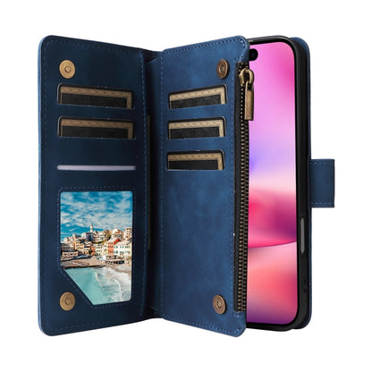 For iPhone 16 Plus Crossbody Multi-card Slot Wallet Zipper Leather Phone Case(Dark Blue) - iPhone 16 Plus Cases by buy2fix | Online Shopping UK | buy2fix