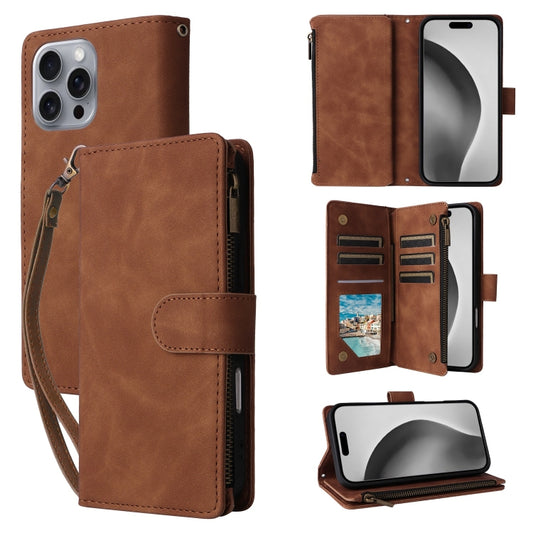 For iPhone 16 Pro Crossbody Multi-card Slot Wallet Zipper Leather Phone Case(Brown) - iPhone 16 Pro Cases by buy2fix | Online Shopping UK | buy2fix