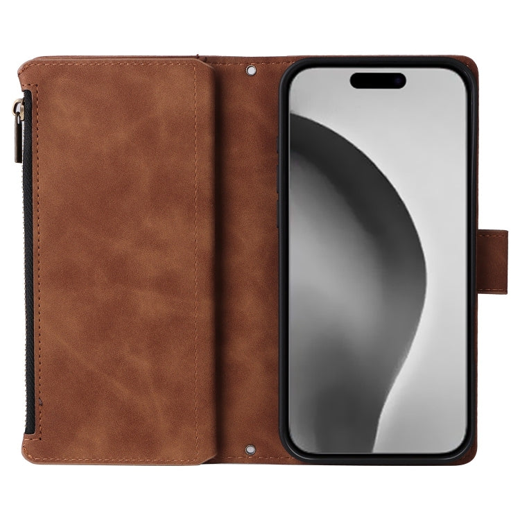 For iPhone 16 Pro Crossbody Multi-card Slot Wallet Zipper Leather Phone Case(Brown) - iPhone 16 Pro Cases by buy2fix | Online Shopping UK | buy2fix