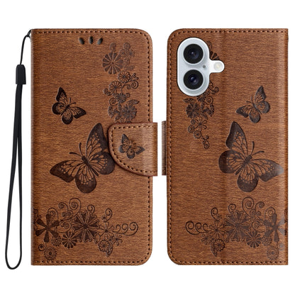 For iPhone 16 Plus Butterfly Embossed Flip Leather Phone Case(Brown) - iPhone 16 Plus Cases by buy2fix | Online Shopping UK | buy2fix