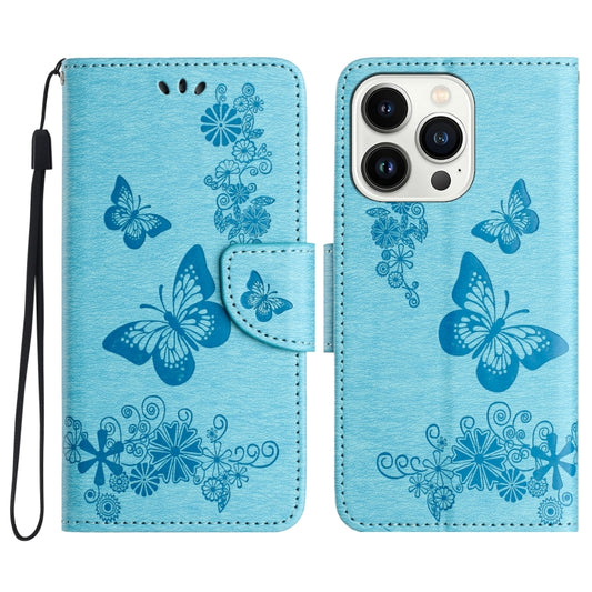 For iPhone 16 Pro Butterfly Embossed Flip Leather Phone Case(Blue) - iPhone 16 Pro Cases by buy2fix | Online Shopping UK | buy2fix