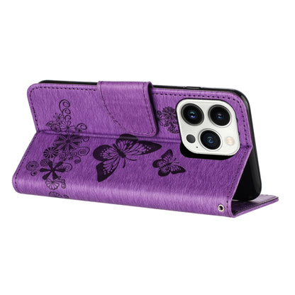 For iPhone 16 Pro Max Butterfly Embossed Flip Leather Phone Case(Purple) - iPhone 16 Pro Max Cases by buy2fix | Online Shopping UK | buy2fix