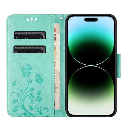 For iPhone 16 Pro Butterfly Flower Pattern Flip Leather Phone Case(Green) - iPhone 16 Pro Cases by buy2fix | Online Shopping UK | buy2fix