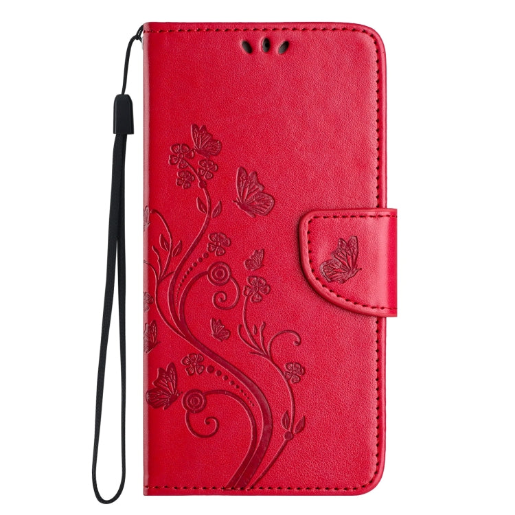 For iPhone 16 Butterfly Flower Pattern Flip Leather Phone Case(Red) - iPhone 16 Cases by buy2fix | Online Shopping UK | buy2fix