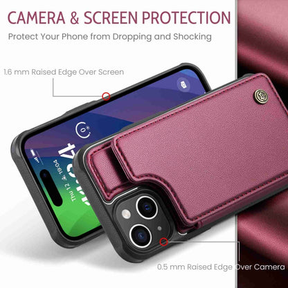 For iPhone 15 CaseMe C22 Card Slots Holder RFID Anti-theft Phone Case(Wine Red) - iPhone 15 Pro Cases by CaseMe | Online Shopping UK | buy2fix