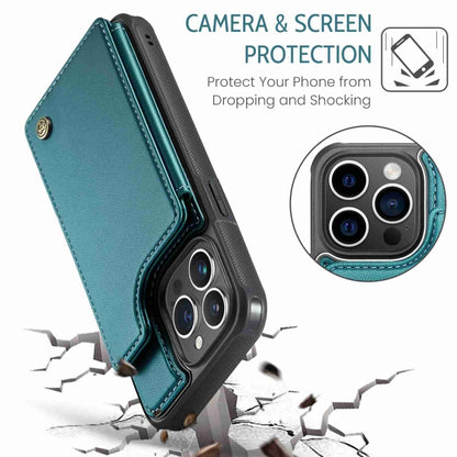 For iPhone 14 Pro CaseMe C22 Card Slots Holder RFID Anti-theft Phone Case(Blue Green) - iPhone 14 Pro Cases by CaseMe | Online Shopping UK | buy2fix