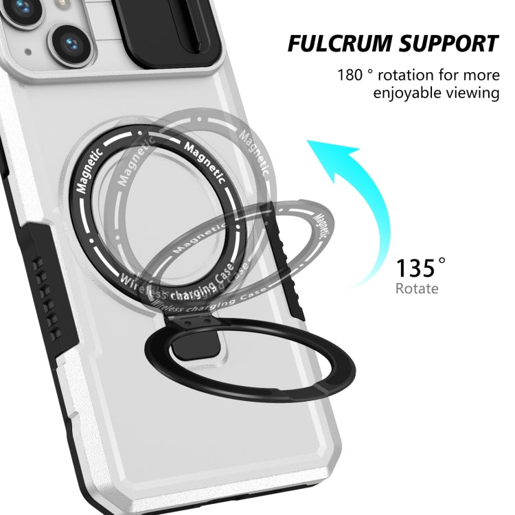 For iPhone 14 Sliding Camshield Magsafe Holder TPU Hybrid PC Phone Case(Black White) - iPhone 14 Cases by buy2fix | Online Shopping UK | buy2fix