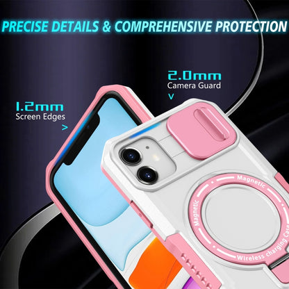 For iPhone 12 Sliding Camshield Magsafe Holder TPU Hybrid PC Phone Case(Pink White) - iPhone 12 / 12 Pro Cases by buy2fix | Online Shopping UK | buy2fix