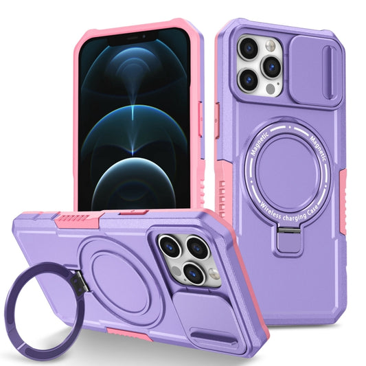 For iPhone 12 Pro Max Sliding Camshield Magsafe Holder TPU Hybrid PC Phone Case(Pink Purple) - iPhone 12 Pro Max Cases by buy2fix | Online Shopping UK | buy2fix